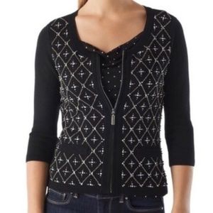 WHBM beaded black zip up cardigan